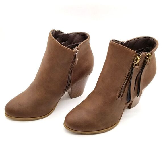 Journee Collection Women  Vally Heeled Ankle Booties Size 7.5 Brown Faux Leather - Picture 1 of 6